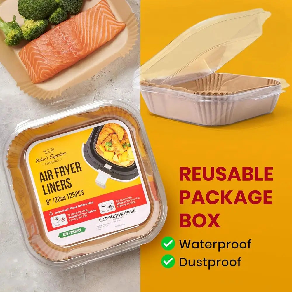 Disposable Liners, 125Pcs Air Fryer, Non-Stick and Oil Proof, 8” Square or 5-8 qt Basket