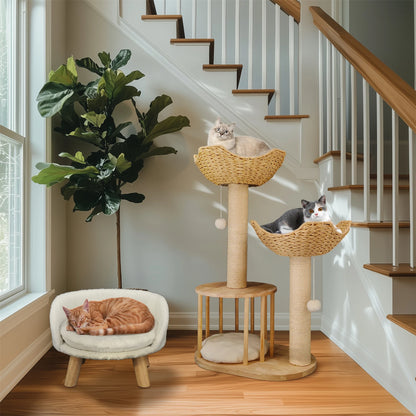 3 Tier Cat Tree Activity Tower with Plush Cushion and Dangling Ball, Sisal Scratching Post for Indoor Cats