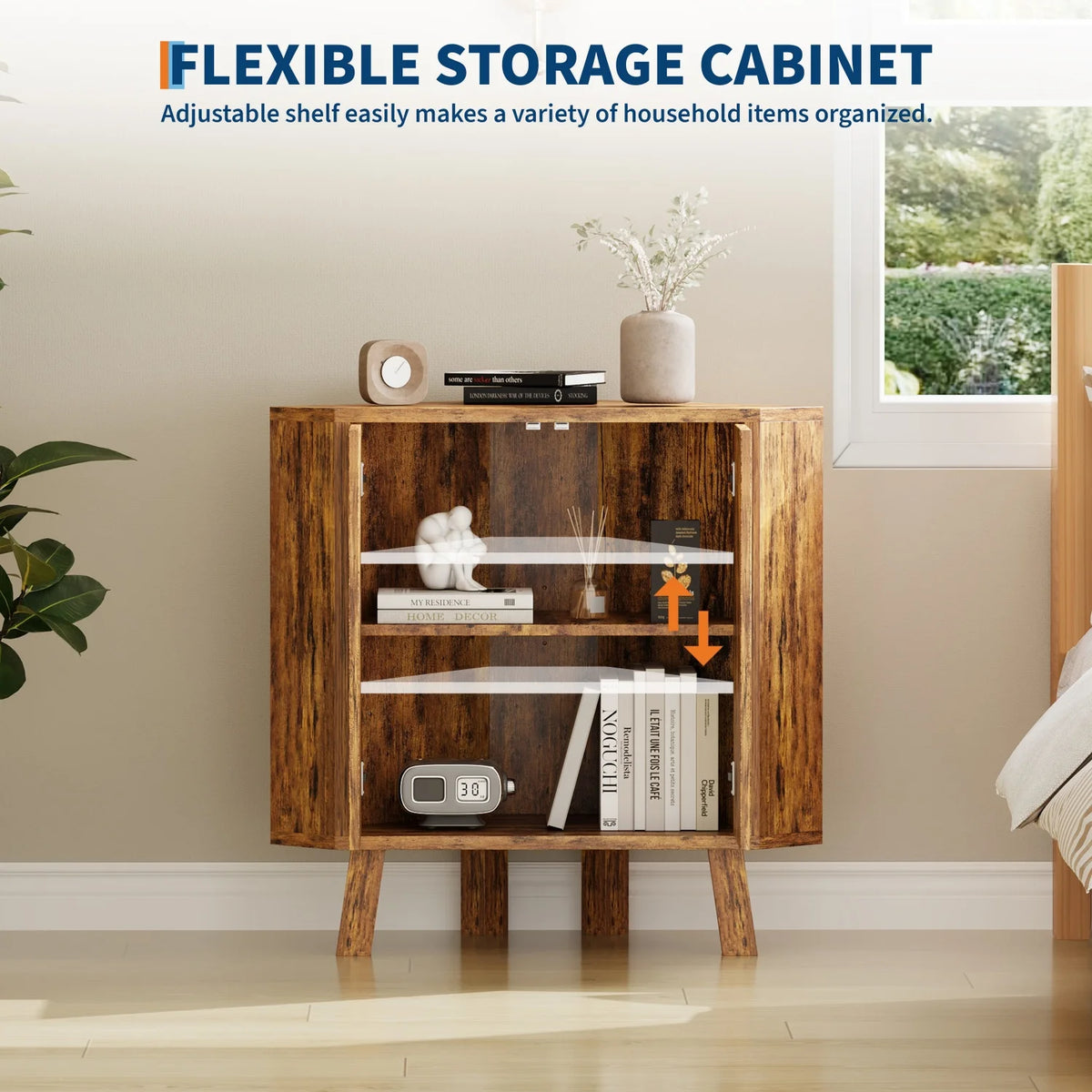 Farmhouse Corner Storage Cabinet with Adjustable Shelf, Industrial Wooden Corner Table