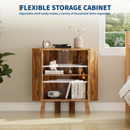 Farmhouse Corner Storage Cabinet with Adjustable Shelf, Industrial Wooden Corner Table