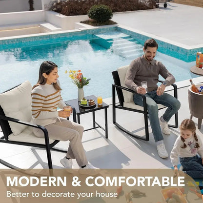3 Piece Rocking Bistro Set, Wicker Outdoor Furniture