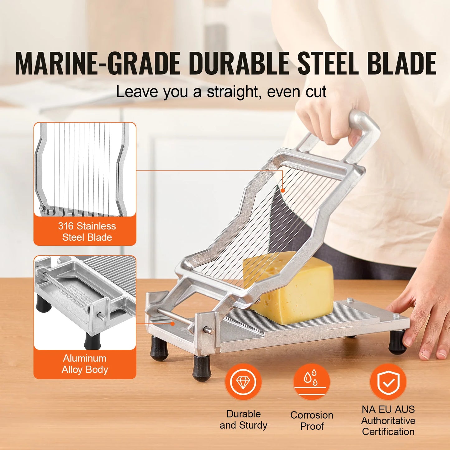 Commercial Cheese Cutter with Wire 0.39" & 0.78" Aluminum Alloy