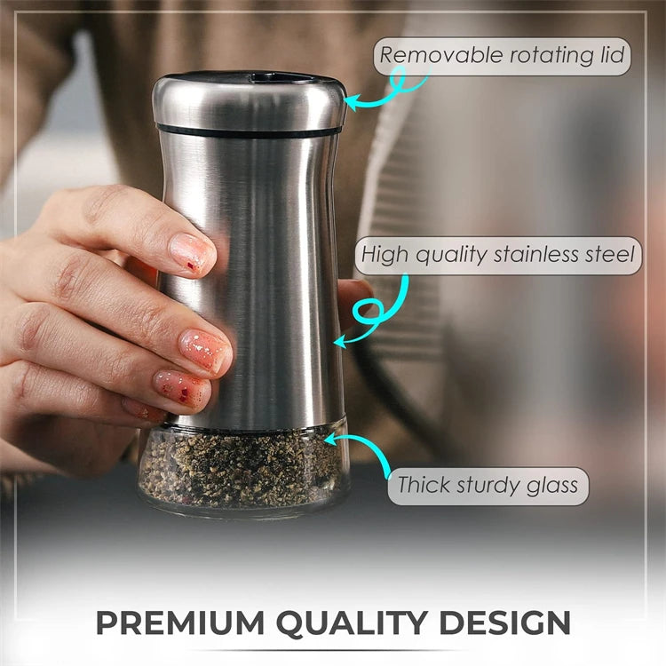Glass Salt/Pepper Shakers, Stainless Steel Spice Dispenser with Adjustable Pour Holes, Kitchen Items