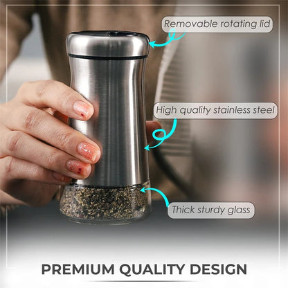 Glass Salt/Pepper Shakers, Stainless Steel Spice Dispenser with Adjustable Pour Holes, Kitchen Items