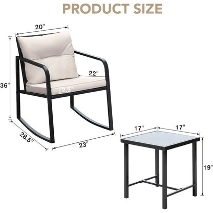 3 Piece Rocking Bistro Set, Wicker Outdoor Furniture