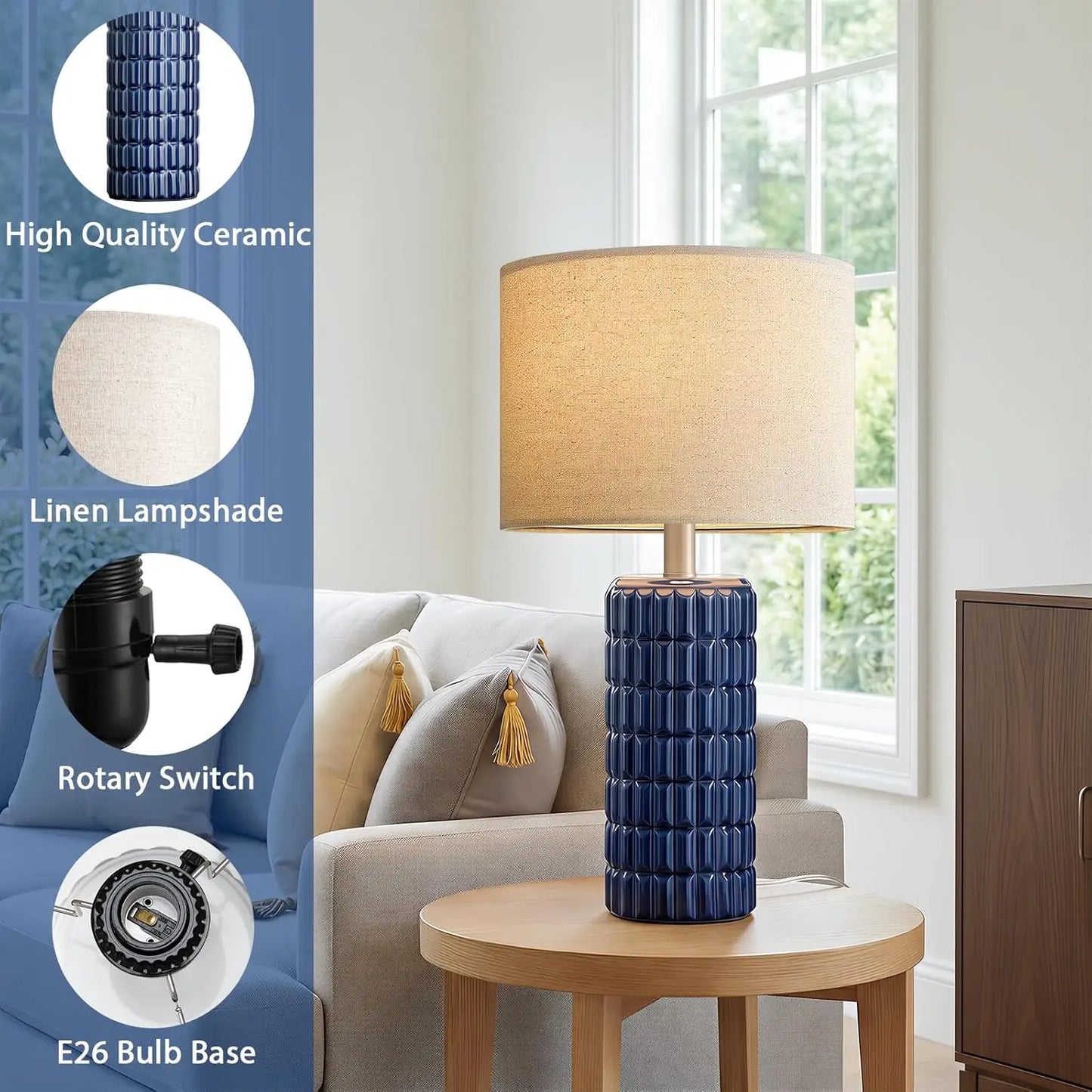 23" Modern Ceramic Table Lamp Set of 2 - Farmhouse Design with Linen Shade