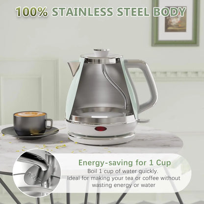1500W 1L Retro Stainless Steel Electric Kettle, BPA Free, Auto Shut Off, Boil Dry Protection