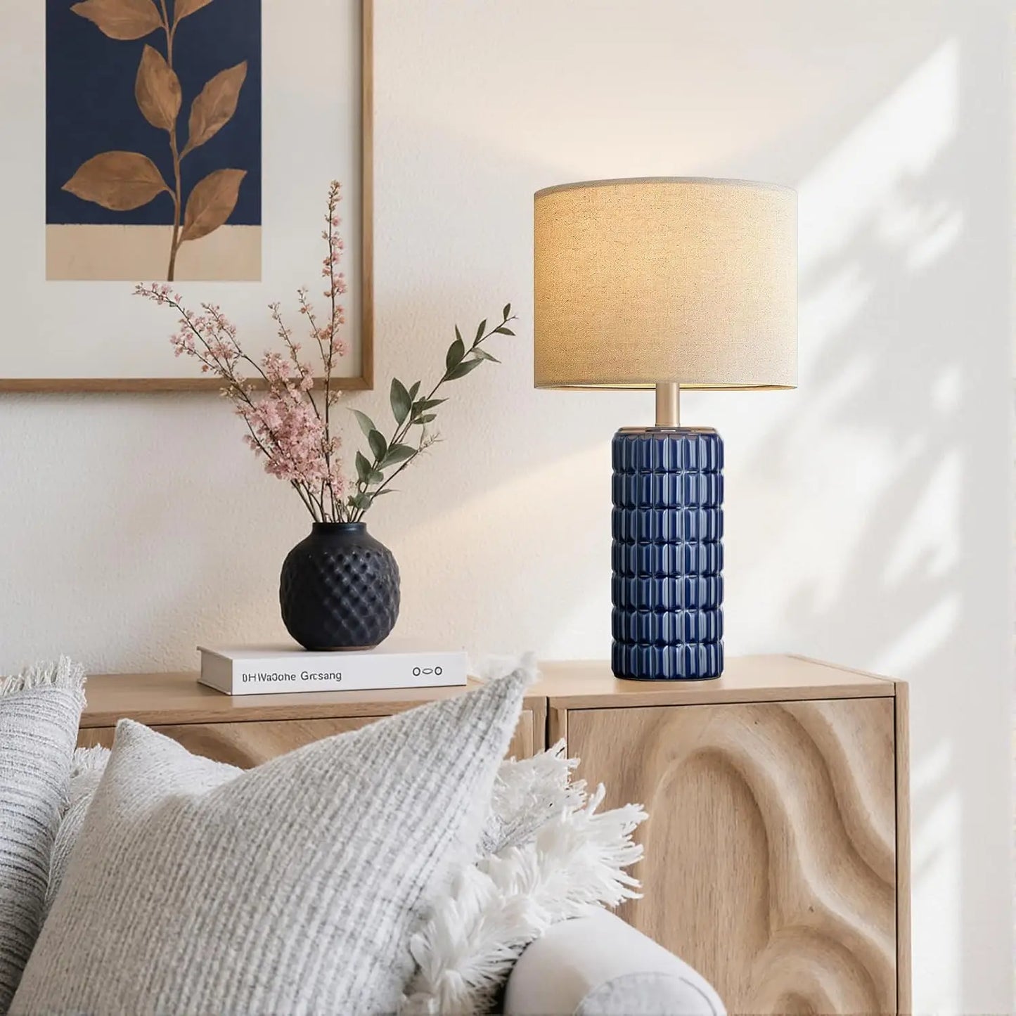 23" Modern Ceramic Table Lamp Set of 2 - Farmhouse Design with Linen Shade