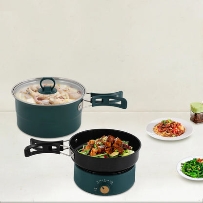 Portable Mini Electric Hot Pot w/Foldable Handles and Power Adjustment