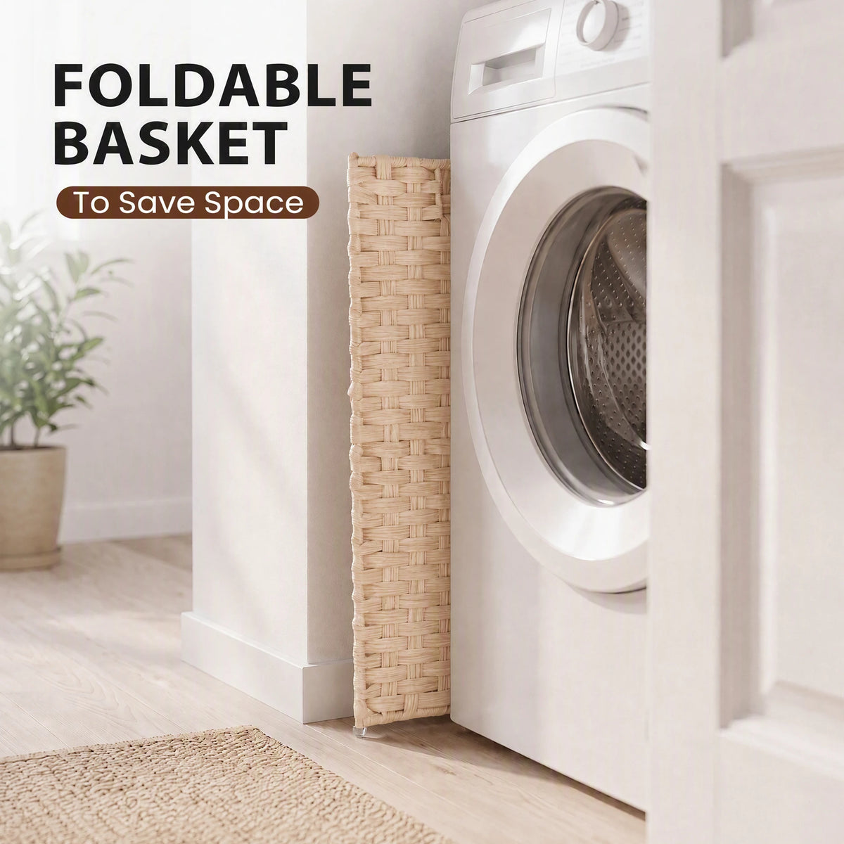 110L Laundry Basket with Lid, Foldable Wicker Laundry Hampers with Side Handles, Removable Liner, Rattan Laundry Basket with Sturdy Steel Frame