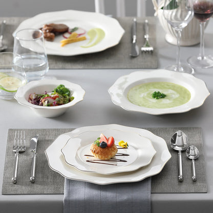 16/32-PIECE Nordic European Golden Rim White Porcelain Tableware Set with Bowl,Dinner&Dessert&Soup Plate Set for 4/8