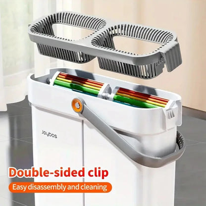 Ultra-Slim Flat Mop and Bucket System, Hands-Free Wash & Dry Set with 2 Microfiber Pads, 360° Swivel Mop with Squeegee Edge for Hardwood Tile Laminate