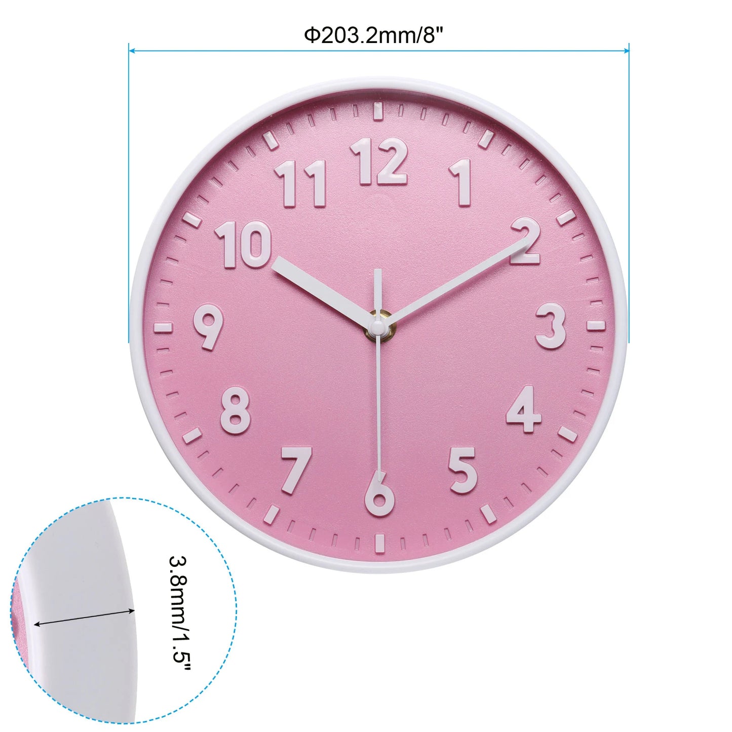 8 Inch 3D Quartz Wall Clock , Battery Operated Silent Non-Ticking