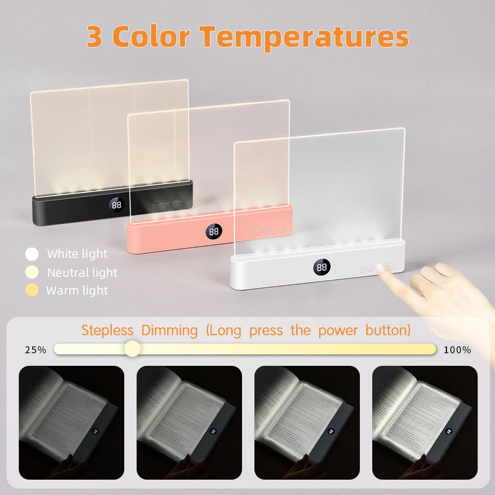 Book Light, LED,  Rechargeable, 3 Colors & Timer, Dimmable Panel