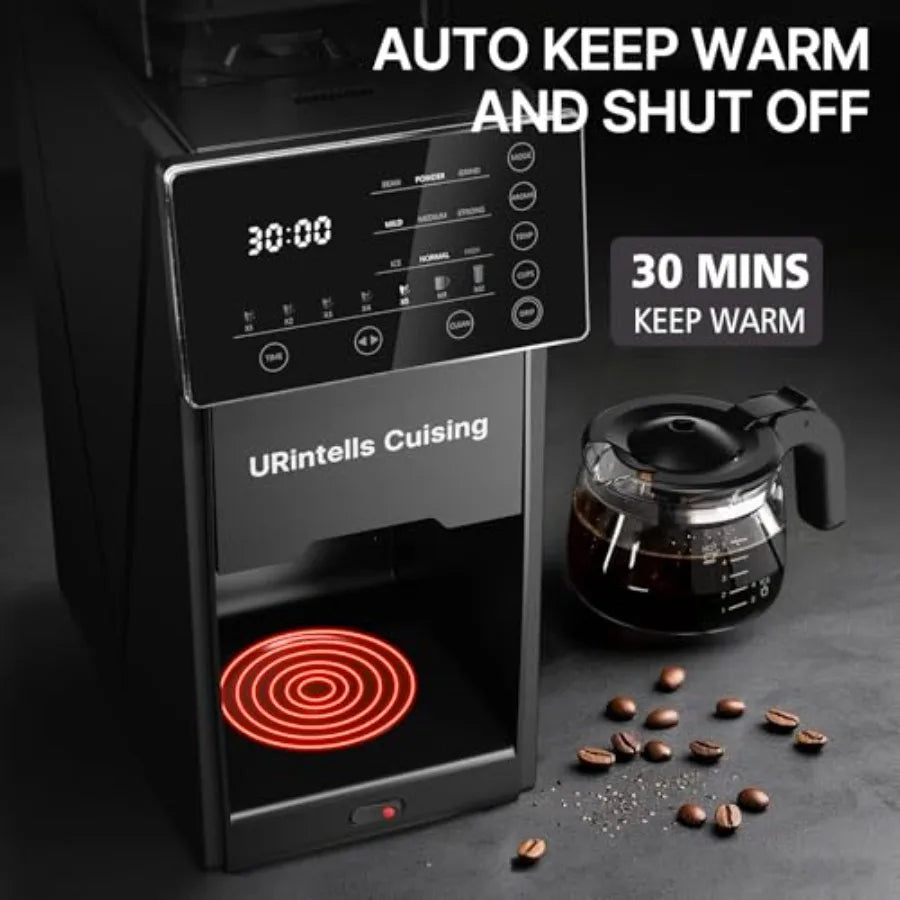 Programmable Automatic Coffee Maker with Grinder for Hot and Cold Brew , 22 oz Glass Carafe with Timer and Removable Filter
