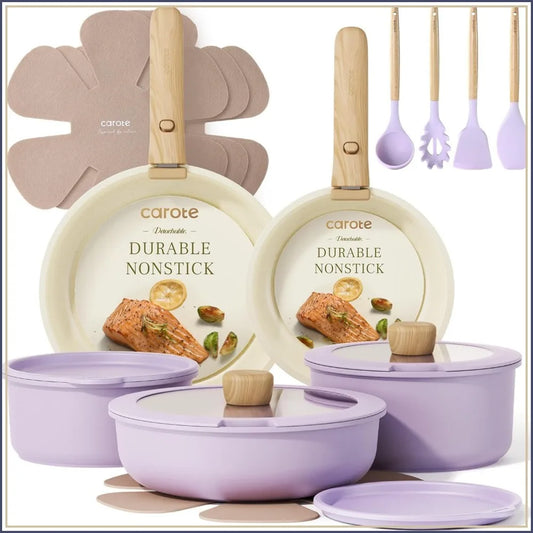19-Piece Nonstick Cookware Set with Detachable Handles, Space-Saving, Oven & Fridge Safe