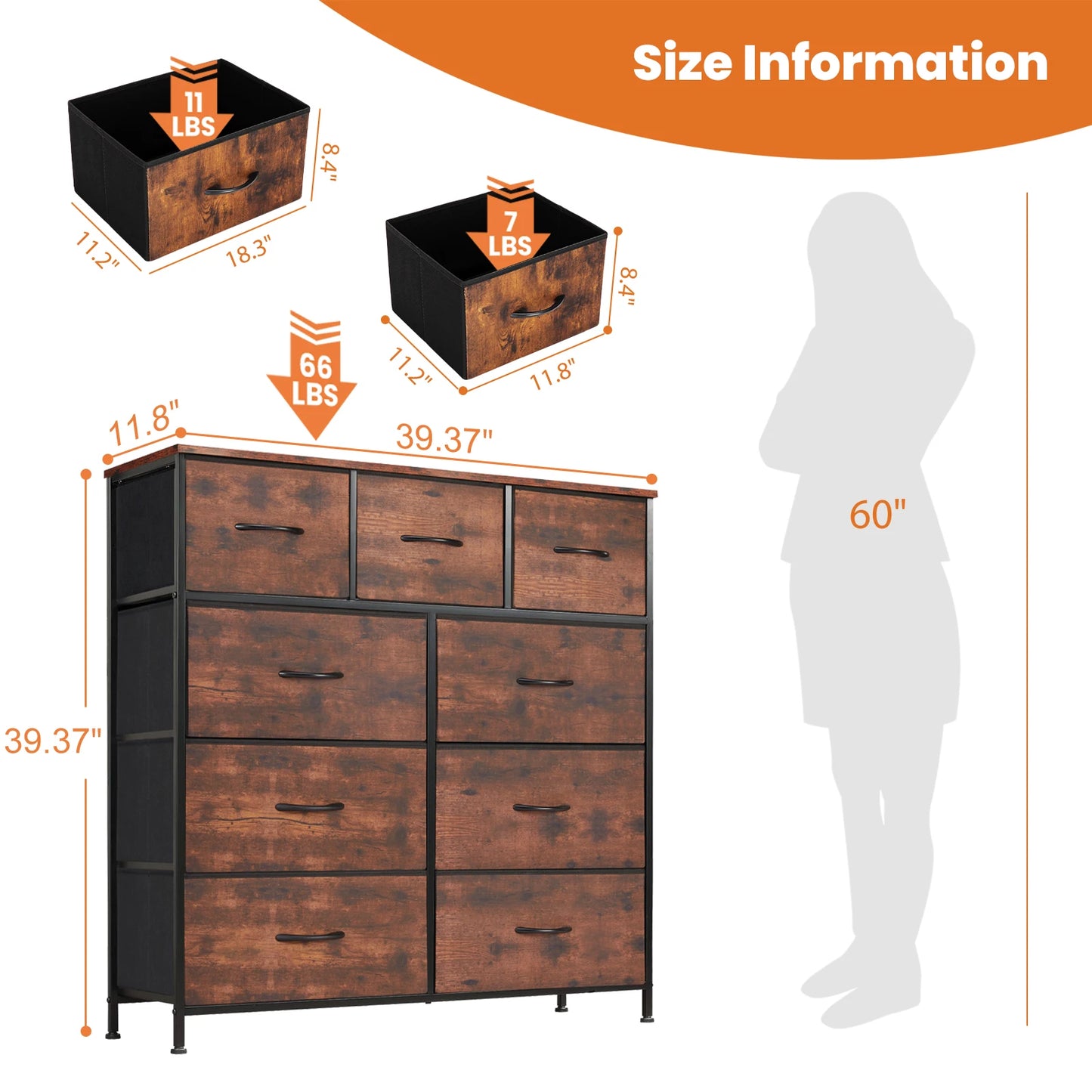 Dresser For Bedroom With 9 Fabric Storage Drawers, Tall Chest Organizer