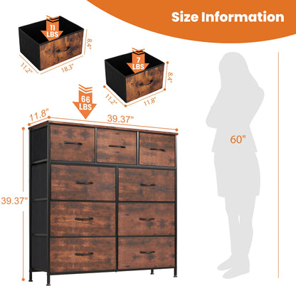 Dresser For Bedroom With 9 Fabric Storage Drawers, Tall Chest Organizer