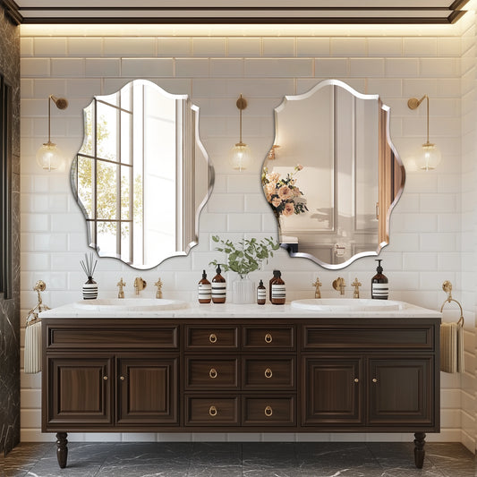 Wall Mirror, Scalloped Frameless Beveled Edge, Polished for Bathroom, Living Room, Vanity, Bedroom, Slive