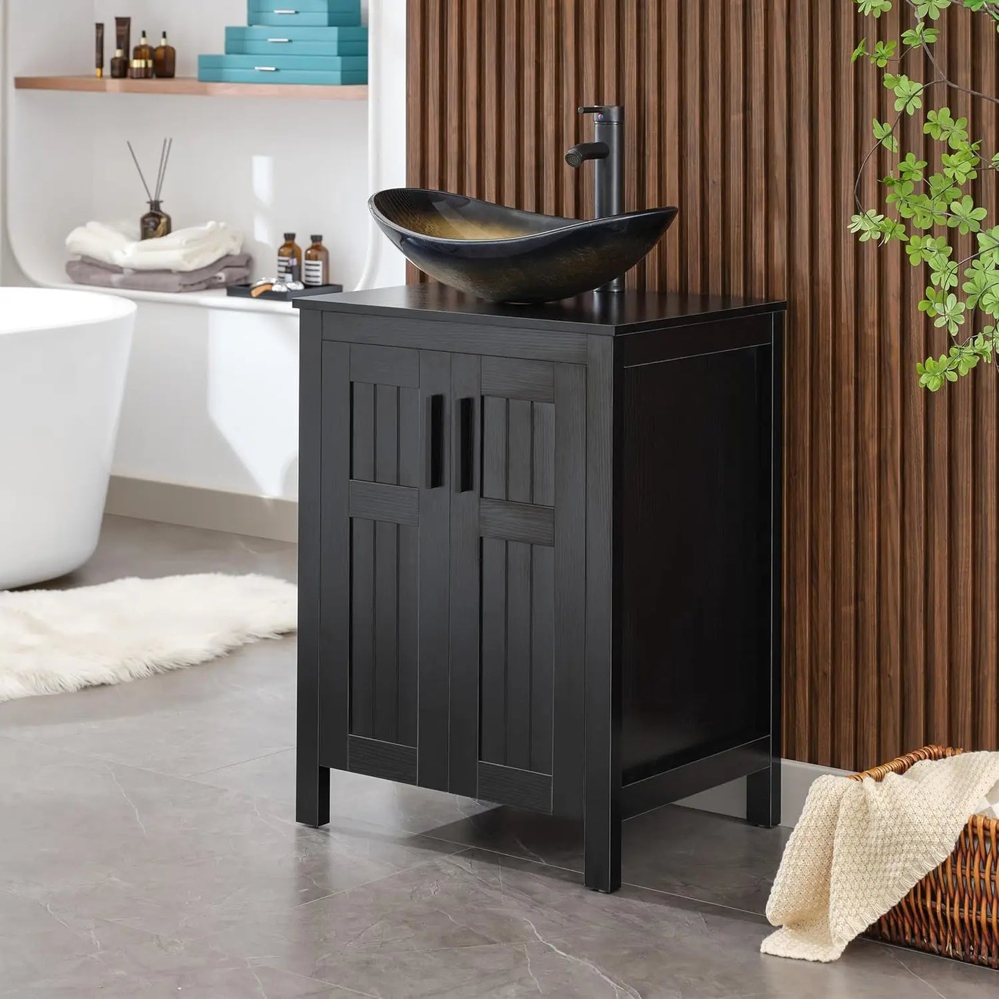 Black 24" Bathroom Vanity with Sink Combo, Grooved, Customized