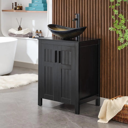 Black 24" Bathroom Vanity with Sink Combo, Grooved, Customized