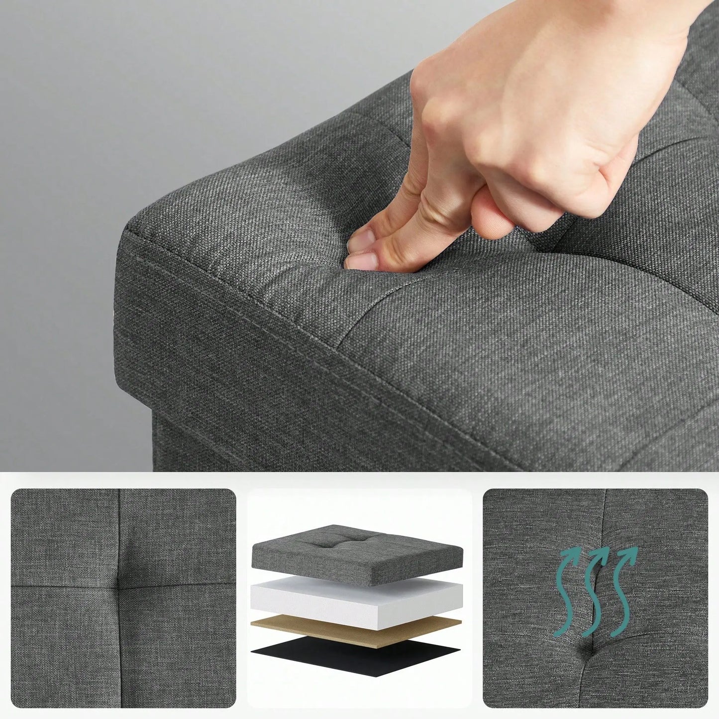 Storage Ottoman Bench, Foldable Foot Rest With Legs, 15 X 30 X 15.2 Inches