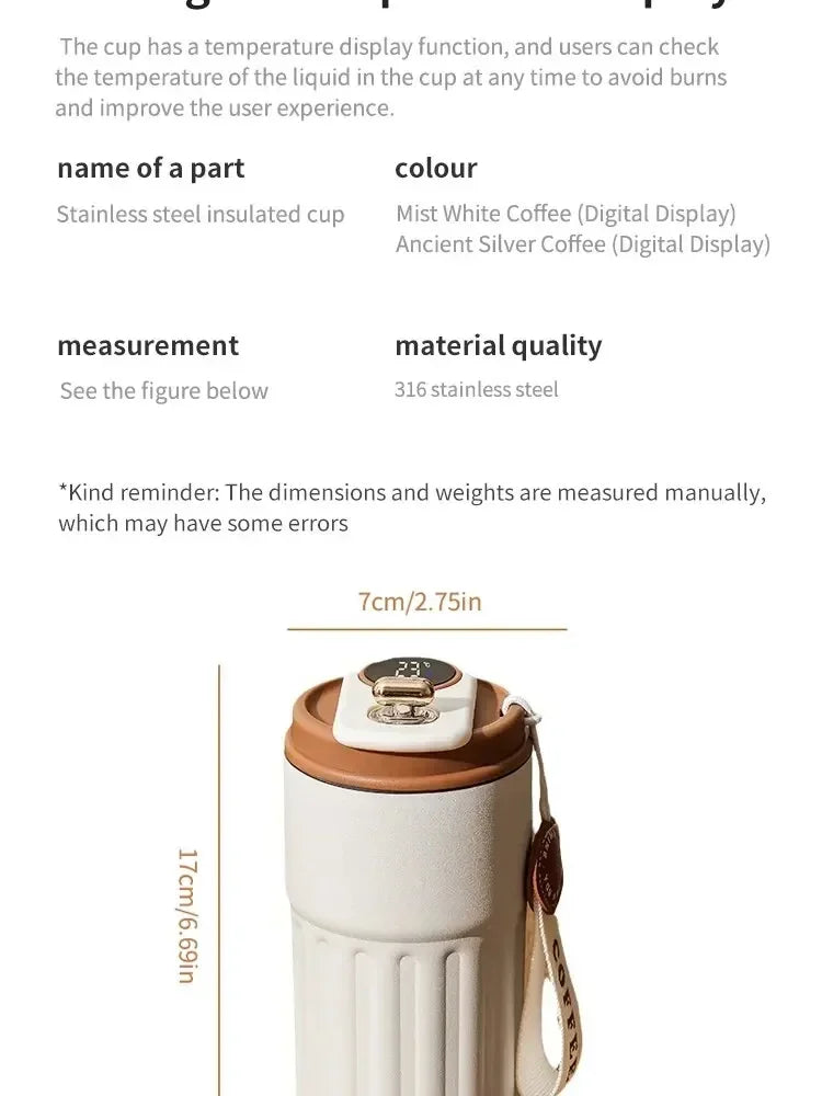 450ML Stainless Steel Thermo Water Bottle, LED Temperature Display Coffee Cup