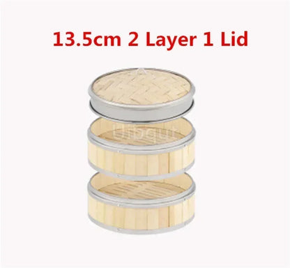 Bamboo Food Steamer basket with Stainless Steel Banding
