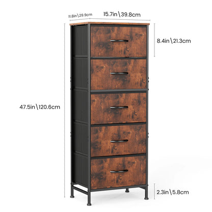 48IN Dresser With 5 Fabric Drawers, Steel Frame