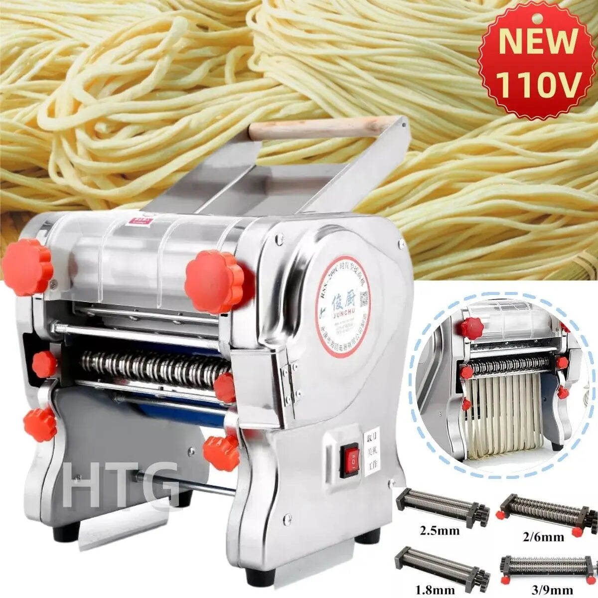 550W Electric Pasta Maker Noodle Machine, Dumpling Skin Roller, Full Stainless Steel Dual Knife Noodle Maker