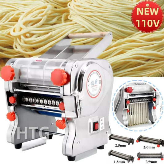 550W Electric Pasta Maker Noodle Machine, Dumpling Skin Roller, Full Stainless Steel Dual Knife Noodle Maker