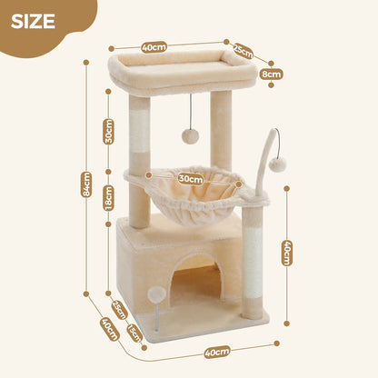 4-in-1 Cat Tree with Large Cat Condo, Sisal Scratching Post, Deep Hammock, Cozy Top Perch