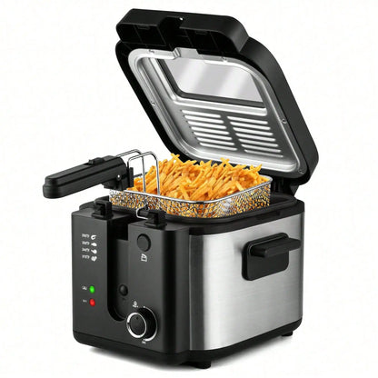 Deep Fryer With Basket, 1500W Electric For Home Use With Temperature Control, Removable Lid And 2.5L Non-Stick Inner Pot Easy To Clean 304 Stainless Steel