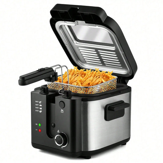 Deep Fryer With Basket, 1500W Electric For Home Use With Temperature Control, Removable Lid And 2.5L Non-Stick Inner Pot Easy To Clean 304 Stainless Steel