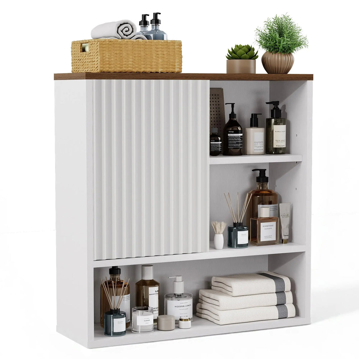 Farmhouse Bathroom Wall Cabinet, Fluted Over The Toilet Storage Cabinet With Adjustable Shelf
