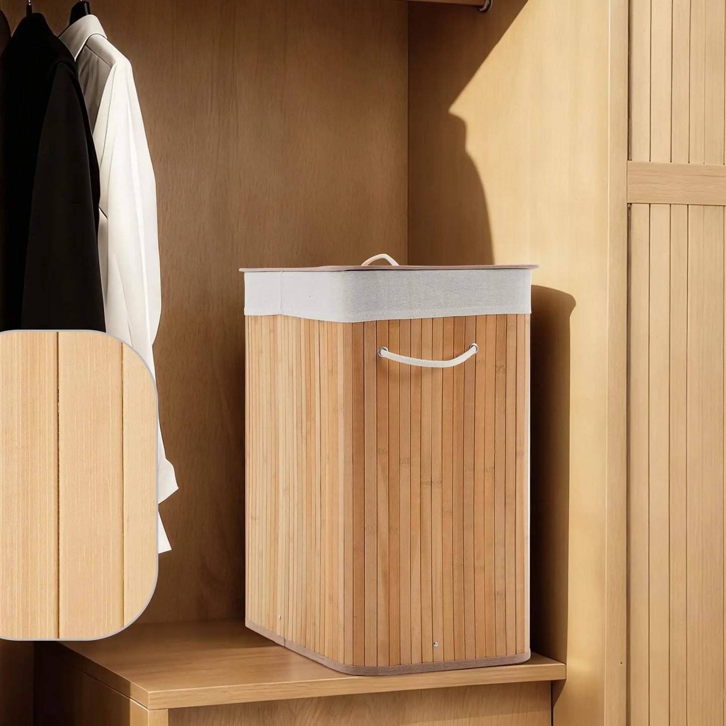 Bamboo Laundry Hamper, Large 106L with Removable 4-Section Liner, Foldable