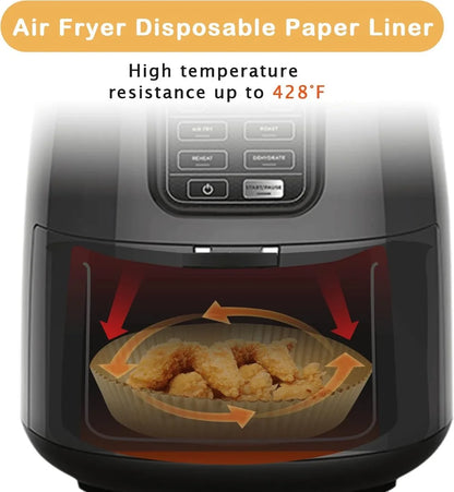 125 Pcs Disposable Air Fryer Liners, Unbleached Paper for 4-8QT Baskets, BPA-Free, Heat Resistant to 450°F