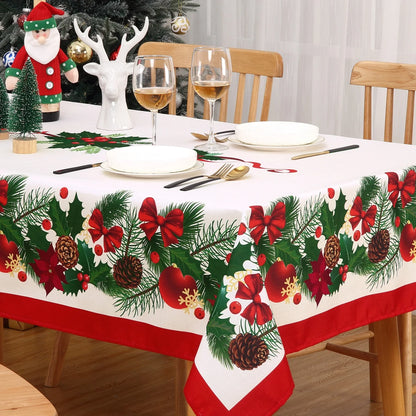 Christmas Tablecloth, Washable Table Cover, Festive Tablecloth for Dining Room, Party and Holiday Table Decorations