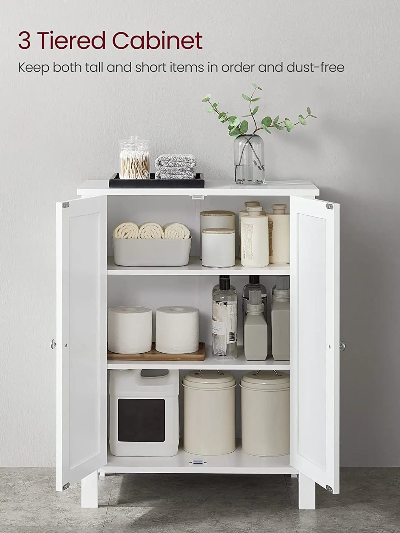 Bathroom Floor Storage Cabinet, With 2 Adjustable Shelves, 11.8 X 2