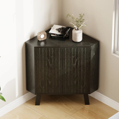 Farmhouse Corner Storage Cabinet with Adjustable Shelf, Industrial Wooden Corner Table
