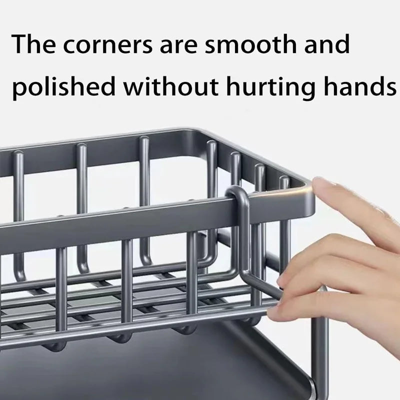 1-Pack Kitchen Sink Organizer Caddy - Metal Storage Rack with Drain Tray , Corner Smooth Design to Keep Sink Area Tidy & Dry