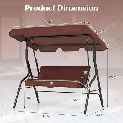 3 Person Porch Swing, with Removable Cushions and Powder Coated Steel Frame, with Canopy