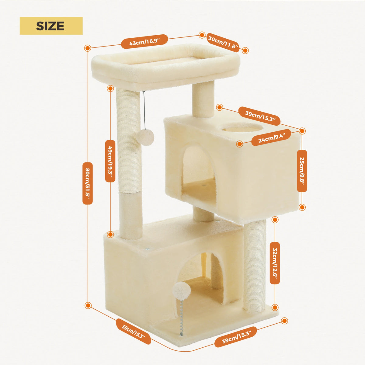 Large Cat Tree for Indoor Cats, Multi-Level Tower with Spacious Condos, Sisal Scratching Pad