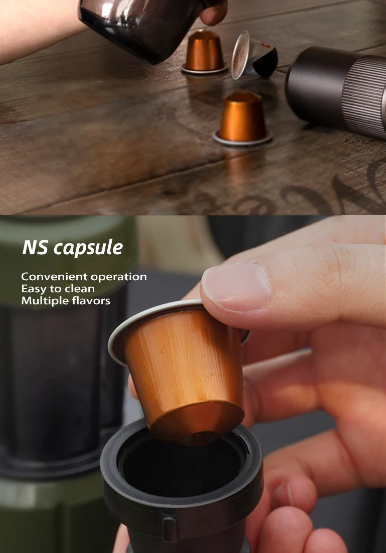 2 in 1 Portable Coffee Machine, Hot/Cold Water Manual Espresso Maker For Capsule & Ground