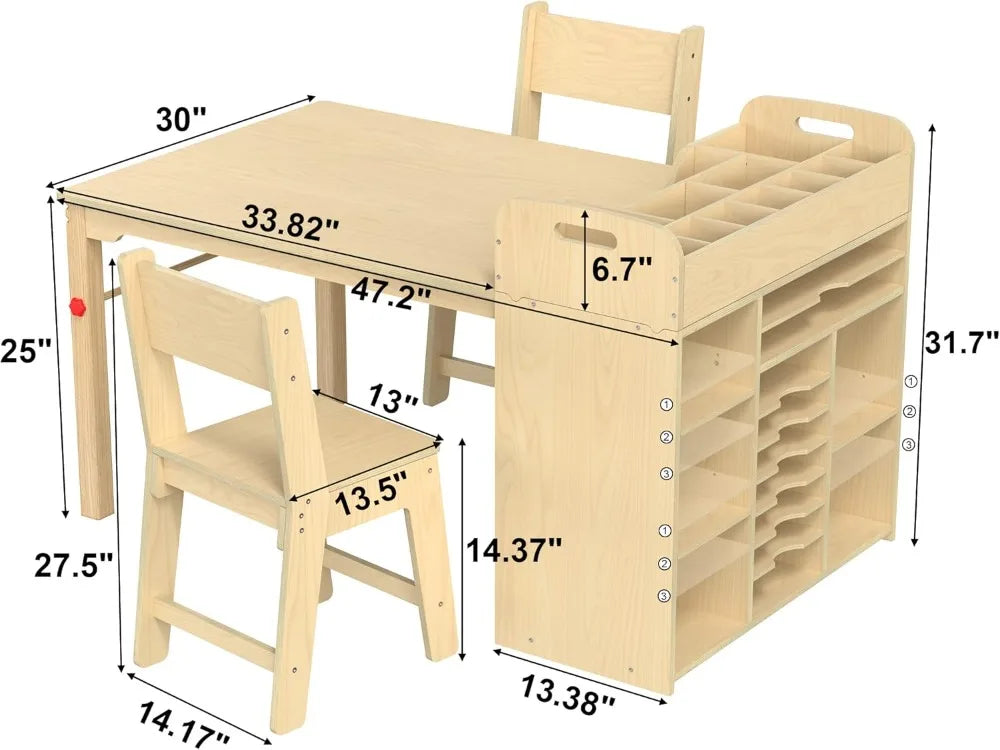 Kids Art Table and Chairs Set with Craft Desk with Large Storage and Art Supply Organizer for Children Ages 8-12