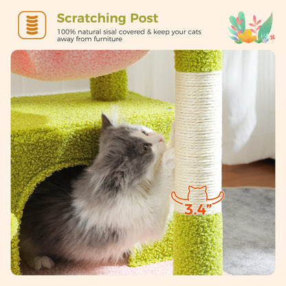 4-in-1 Cat Tree with Large Cat Condo, Sisal Scratching Post, Deep Hammock, Cozy Top Perch