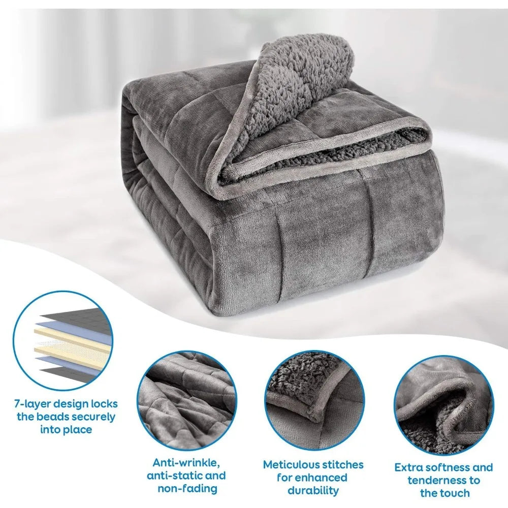Sherpa Fleece Weighted Blanket, 48 x 72 inches, Grey