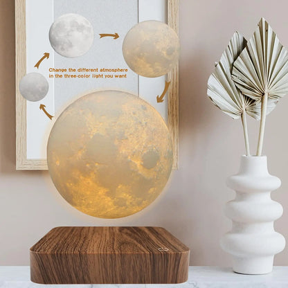 3 Color LED Magnetic Floating Rotating Moon Lamp with Wooden Base