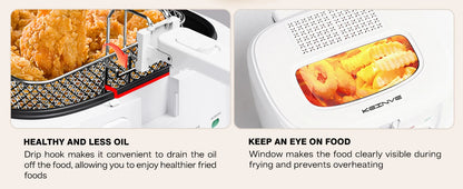 1600W Electric Deep Fryer with Adjustable Temperature Control, 84.54oz Non-Stick Basket & Viewing Window, Removable Lid