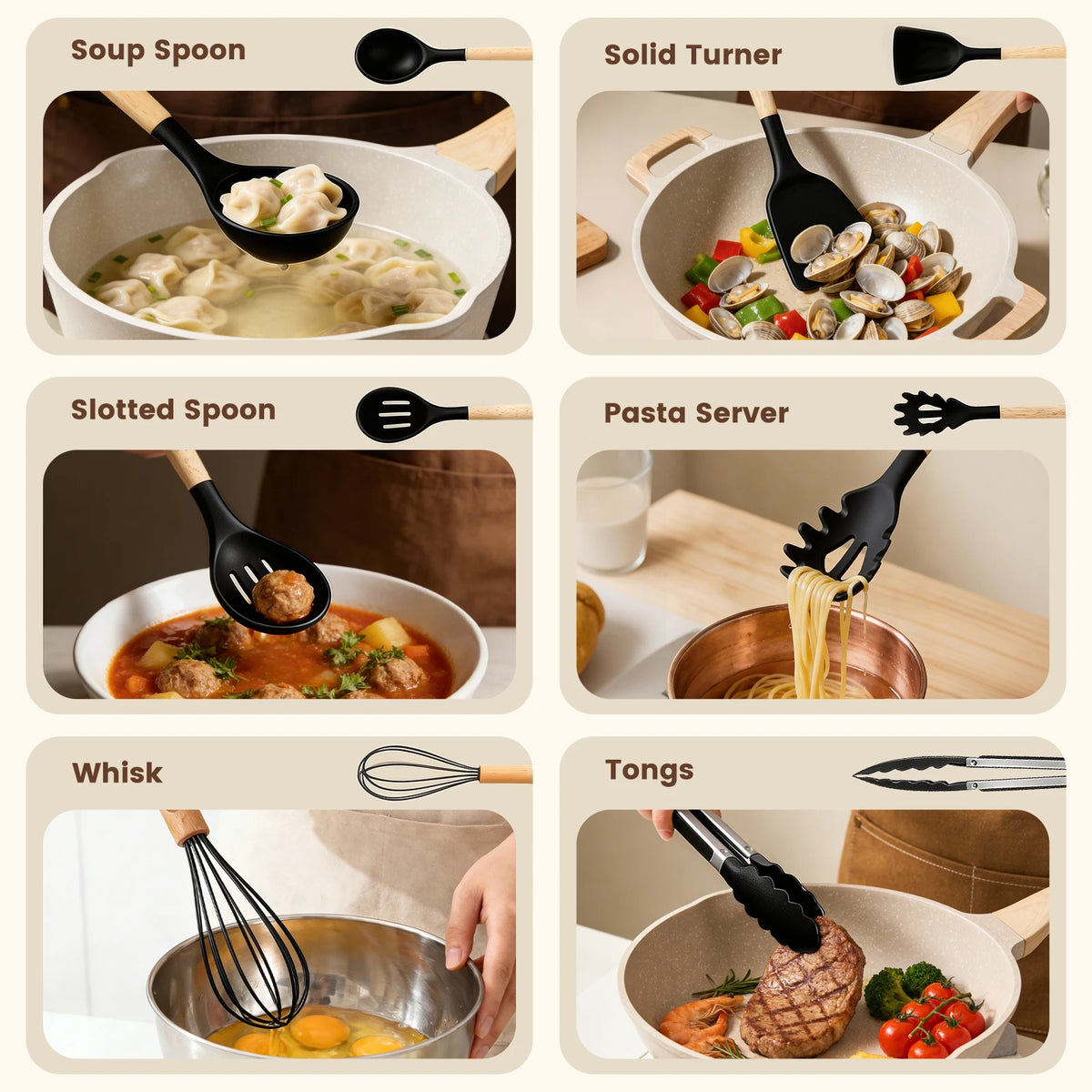 Silicone Wooden Handle 44-Piece Non-Stick  Kitchen Utensil Set, Food-Grade Heat-Resistant Cookware Set for Kitchen & Baking